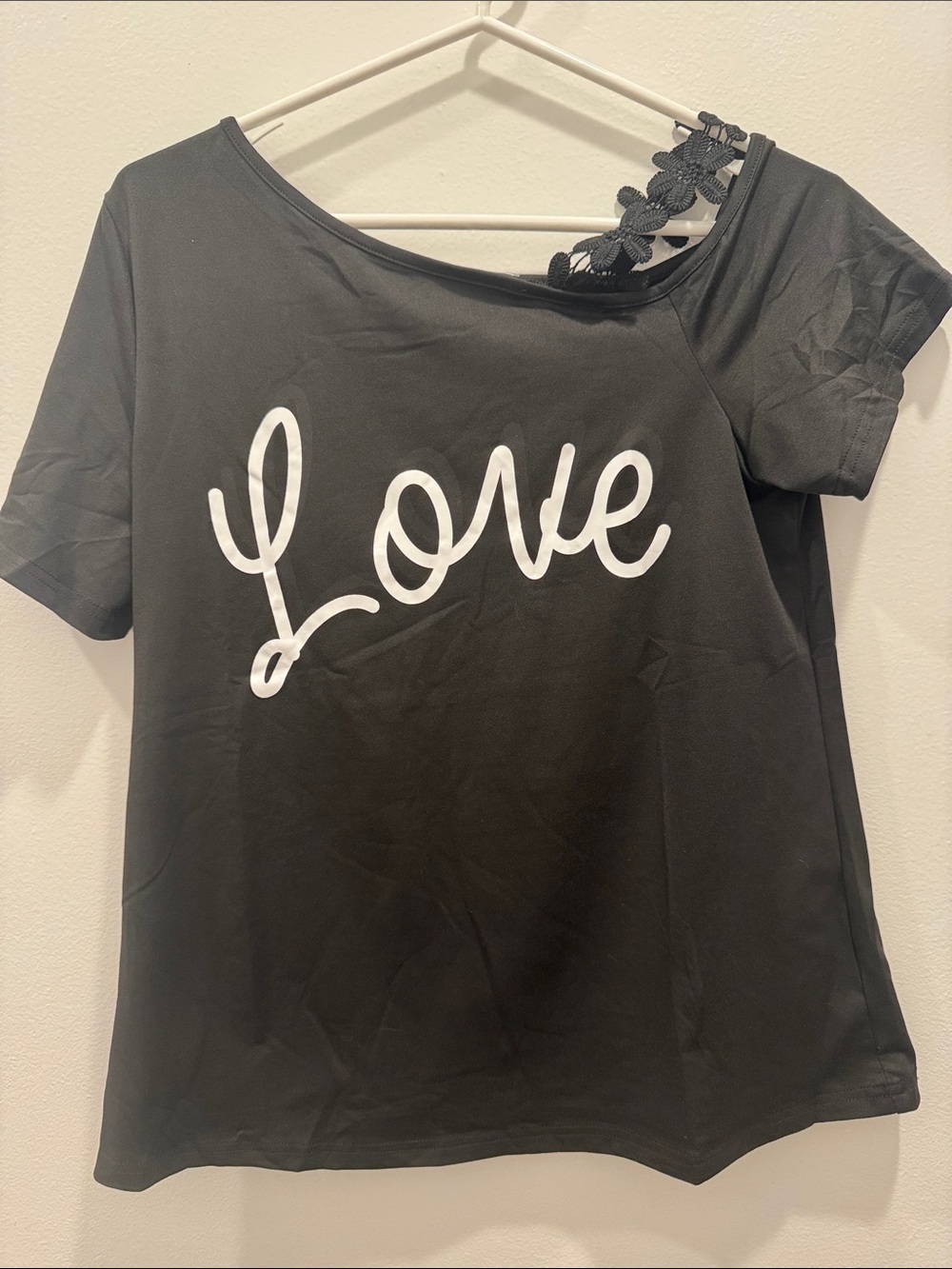 Women's Black 'Love' Tee with Lace Strap